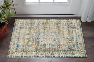Home Outfitters 2' X 3' Blue And Gold Oriental Printed Non Skid Area Rug