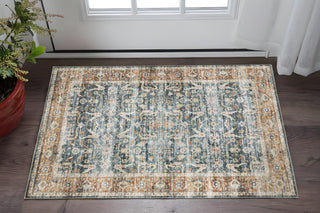 Home Outfitters 2' X 3' Blue Rust Gold And Olive Oriental Printed Stain Resistant Non Skid Area Rug