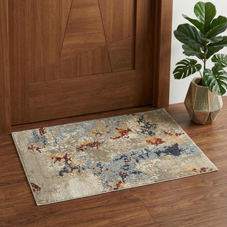 Home Outfitters 2' X 3' Blue and Beige Abstract Power Loom Area Rug