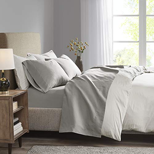 Madison Park 3M Microcell Bed Sheet Set Color Fast, Wrinkle and Stain Resistant, Soft Sheets with 16" Deep Pocket All Season, Cozy Bedding-Set, Matching Pillow Case, Cal King, Grey, 4 Piece
