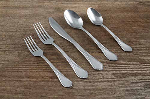 Cambridge Silversmiths Heather Sand 20-Piece Flatware Silverware Set, Stainless Steel, Service for 4, Includes Forks/Spoons/Knives
