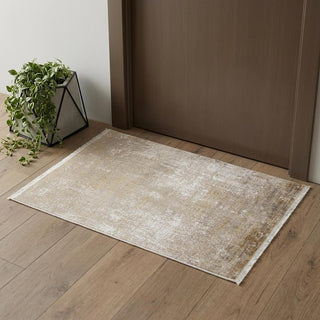 Home Outfitters 2' X 3' Gold and Ivory Abstract Non Skid Area Rug With Fringe