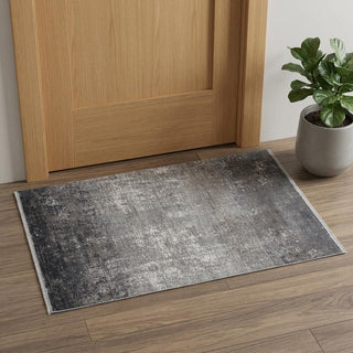 Home Outfitters 2' X 3' Gray and Black Abstract Power Loom Distressed Area Rug With Fringe