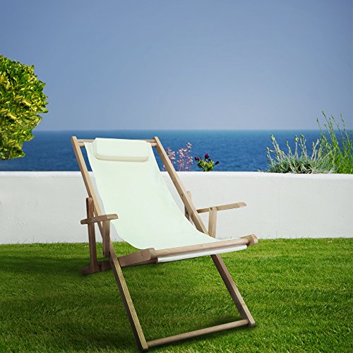 Casual Home Adjustable Sling Chair Natural Frame, Natural Canvas 26.5D x 42W x 33H in