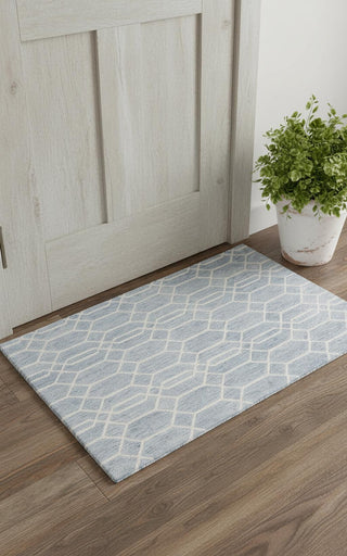 Home Outfitters 2' X 3' Blue And Ivory Wool Geometric Tufted Handmade Stain Resistant Area Rug