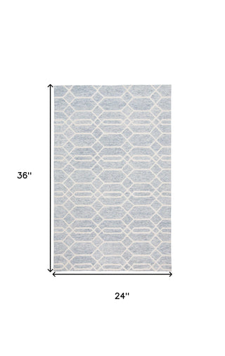 Home Outfitters 2' X 3' Blue And Ivory Wool Geometric Tufted Handmade Stain Resistant Area Rug