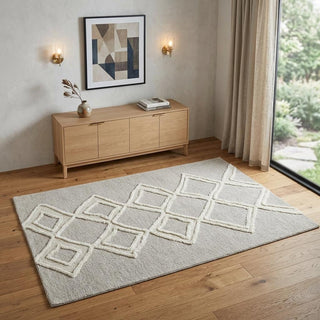 Home Outfitters 4' X 6' Gray And Ivory Wool Geometric Tufted Handmade Stain Resistant Area Rug