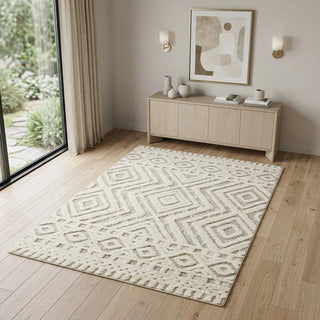 Home Outfitters 4' X 6' Ivory And Tan Wool Geometric Tufted Handmade Stain Resistant Area Rug