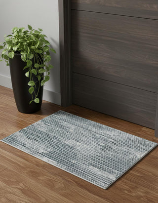 Home Outfitters 2' X 3' Blue And Gray Polka Dots Distressed Stain Resistant Area Rug