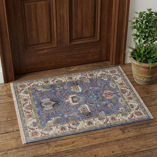 Home Outfitters 2' X 3' Blue and Beige Wool Floral Hand Knotted Area Rug