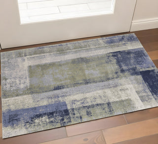 Home Outfitters 2' X 3' Blue Green And Ivory Abstract Power Loom Distressed Area Rug