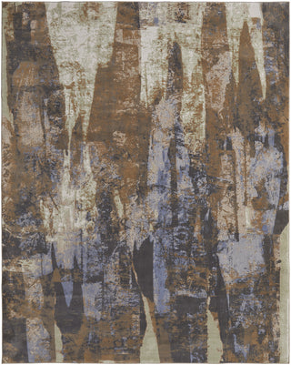 Home Outfitters 2' X 3' Brown Blue And Ivory Abstract Power Loom Distressed Area Rug