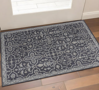 Home Outfitters 2' X 3' Blue And Gray Wool Floral Tufted Handmade Stain Resistant Area Rug
