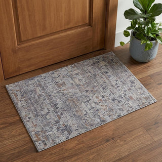 Home Outfitters 2' X 3' Gray Blue And Orange Abstract Power Loom Distressed Stain Resistant Area Rug