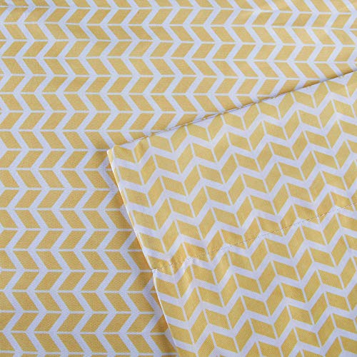 Intelligent Design ID20-287Microfiber Wrinkle Resistant, Soft Sheets with 12" Pocket Modern, All Season, Cozy Bedding-Set, Matching Pillow Case, Full, Chevron Yellow 4 Piece