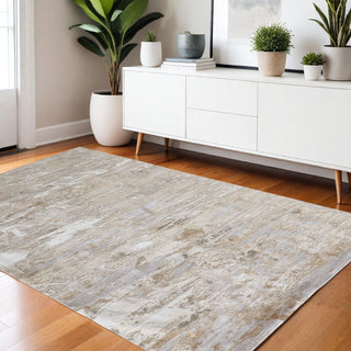 Home Outfitters 4' X 6' Tan And Ivory Abstract Power Loom Distressed Area Rug