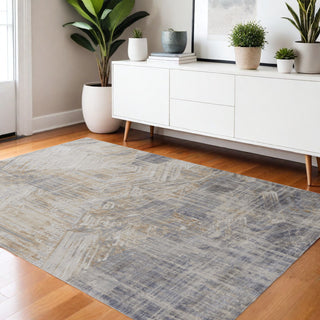 Home Outfitters 4' X 6' Tan Ivory And Gray Abstract Power Loom Distressed Area Rug