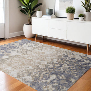 Home Outfitters 4' X 6' Tan Ivory And Blue Abstract Power Loom Distressed Area Rug