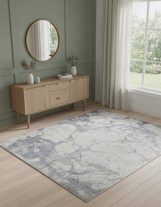 Home Outfitters 4' X 6' Ivory And Blue Abstract Power Loom Distressed Area Rug