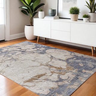 Home Outfitters 4' X 6' Tan And Blue Abstract Power Loom Distressed Area Rug
