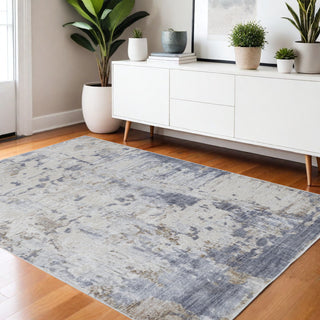 Home Outfitters 4' X 6' Ivory Gray And Blue Abstract Power Loom Distressed Area Rug