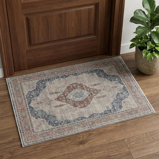 Home Outfitters 2' X 3' Blue and Gray Floral Power Loom Area Rug