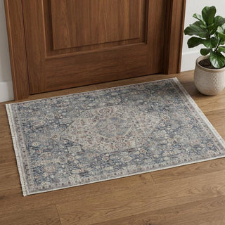 Home Outfitters 2' X 3' Blue and Ivory Floral Power Loom Area Rug