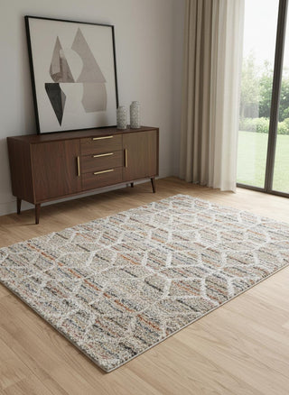 Home Outfitters 4' X 6' Tan Taupe And Ivory Geometric Power Loom Stain Resistant Area Rug