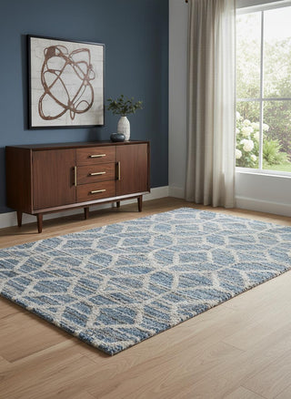 Home Outfitters 4' X 6' Blue And Ivory Geometric Power Loom Stain Resistant Area Rug