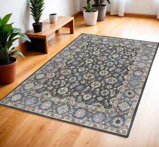 Home Outfitters 4' X 6' Taupe Blue And Ivory Wool Floral Tufted Handmade Area Rug