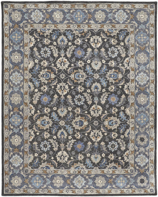 Home Outfitters 4' X 6' Taupe Blue And Ivory Wool Floral Tufted Handmade Area Rug