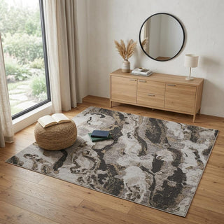 Home Outfitters 4' X 6' Brown and Ivory Abstract Power Loom Distressed Area Rug