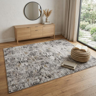 Home Outfitters 4' X 6' Gray and Ivory Abstract Power Loom Distressed Area Rug
