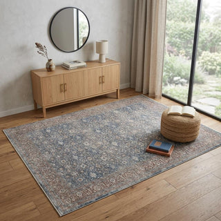Home Outfitters 4' X 6' Blue and Beige Floral Power Loom Area Rug