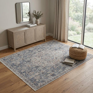 Home Outfitters 4' X 6' Blue and Ivory Floral Power Loom Area Rug