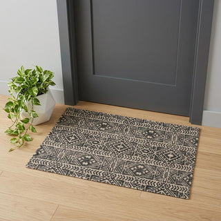 Home Outfitters 2' X 3' Gray Black And Ivory Striped Stain Resistant Area Rug