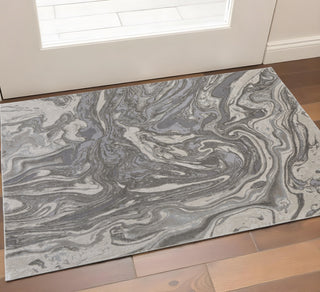 Home Outfitters 2' X 3' Gray Ivory And Silver Abstract Stain Resistant Area Rug