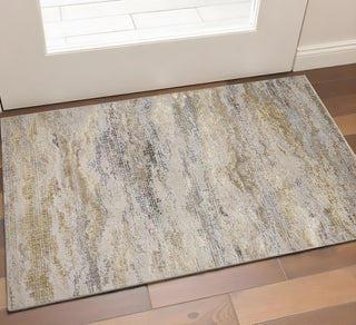 Home Outfitters 2' X 3' Gold Gray And Ivory Abstract Stain Resistant Area Rug