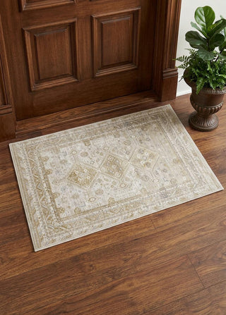 Home Outfitters 2' X 3' Gold And Ivory Floral Stain Resistant Area Rug