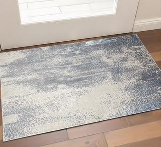 Home Outfitters 2' X 3' Gray Blue And Ivory Abstract Stain Resistant Area Rug
