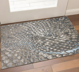 Home Outfitters 2' X 3' Blue Silver And Gray Geometric Stain Resistant Area Rug