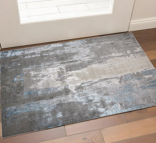 Home Outfitters 2' X 3' Gray Ivory And Blue Abstract Stain Resistant Area Rug