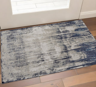 Home Outfitters 2' X 3' Blue and Ivory Abstract Power Loom Distressed Area Rug