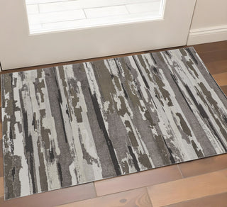 Home Outfitters 2' X 3' Brown and Ivory Abstract Power Loom Distressed Area Rug