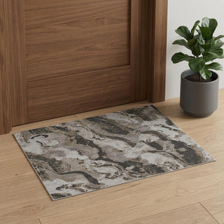 Home Outfitters 2' X 3' Brown and Ivory Abstract Power Loom Distressed Area Rug