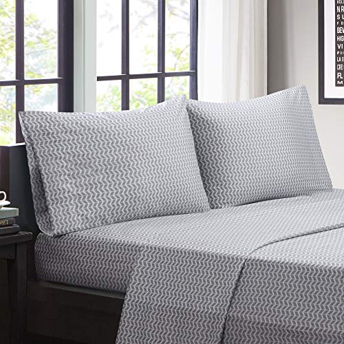 Intelligent Design ID20-290Microfiber Wrinkle Resistant, Soft Sheets with 12" Pocket Modern, All Season, Cozy Bedding-Set, Matching Pillow Case, Twin, Chevron Grey 3 Piece