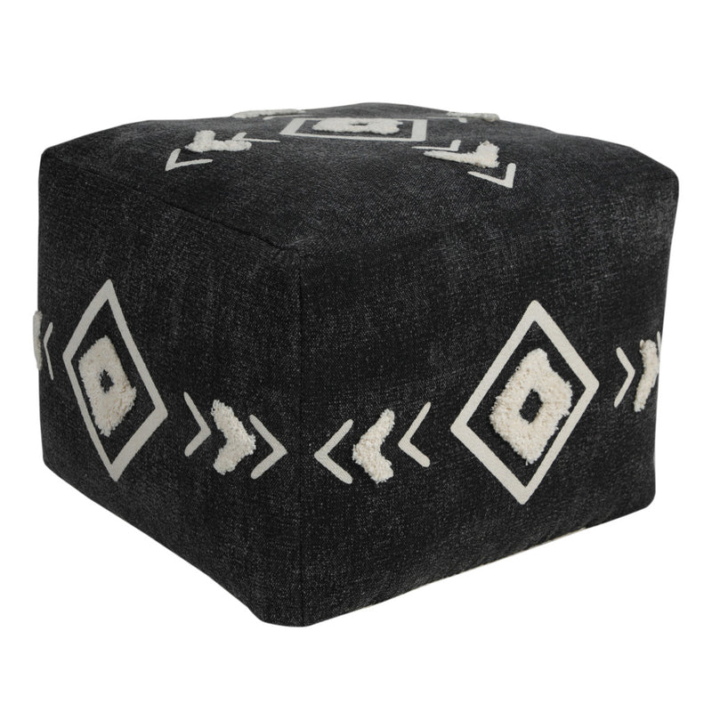 Home Outfitters 18" Black 100% Cotton Ottoman