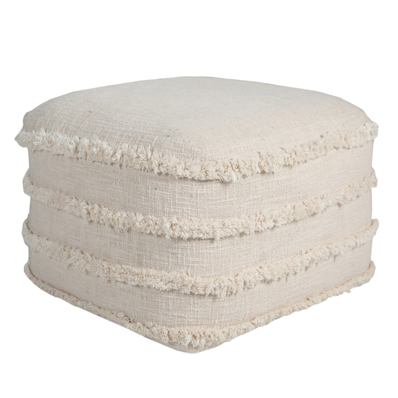 Home Outfitters 18" Cream Cotton Tufted Stripe Cube Pouf Ottoman