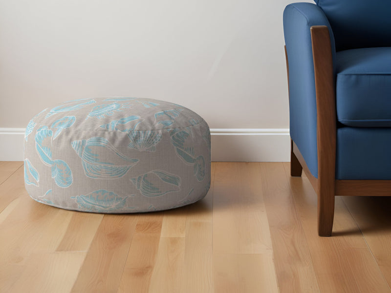 Home Outfitters 24" Blue Canvas Round Animal Print Pouf Ottoman
