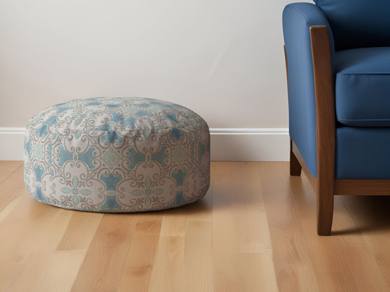 Home Outfitters 24" Blue Cotton Round Ikat Pouf Ottoman